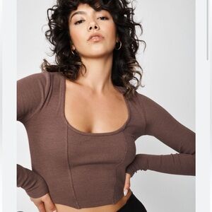 Brown Long Sleeve Cropped Shirt